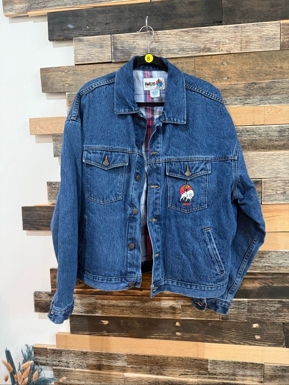 Imus vintage men’s Denim Embroidered American Flag Jacket Size XL